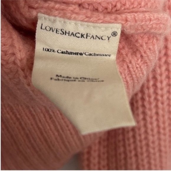 LoveShackFancy Branton Cashmere Cropped Cardigan Sweater Pink - Picture 9 of 10